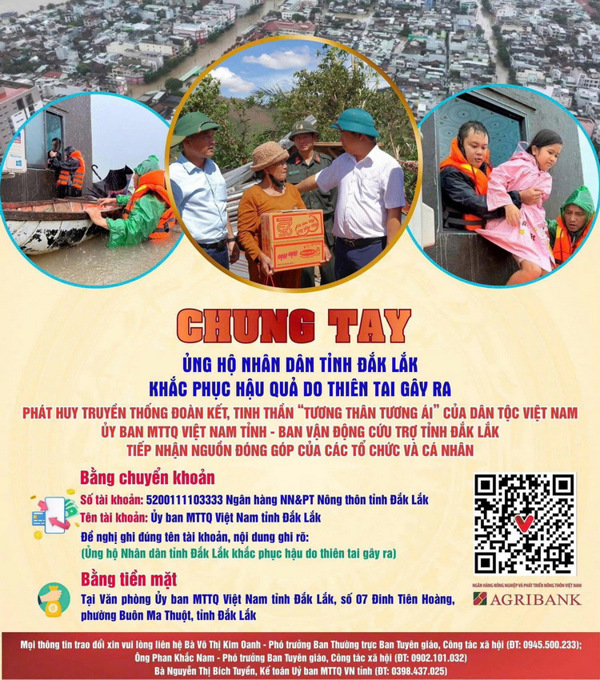 Kêu gọi ủng hộ đồng bào tỉnh Đắk Lắk khắc phục hậu quả thiên tai gây ra