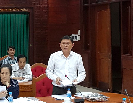 Ông Nguyễn Tuấn Hà, Phó Chủ tịch UBND tỉnh báo cáo tình hình công tác chuẩn bị lễ tân, hậu cần Lễ hội